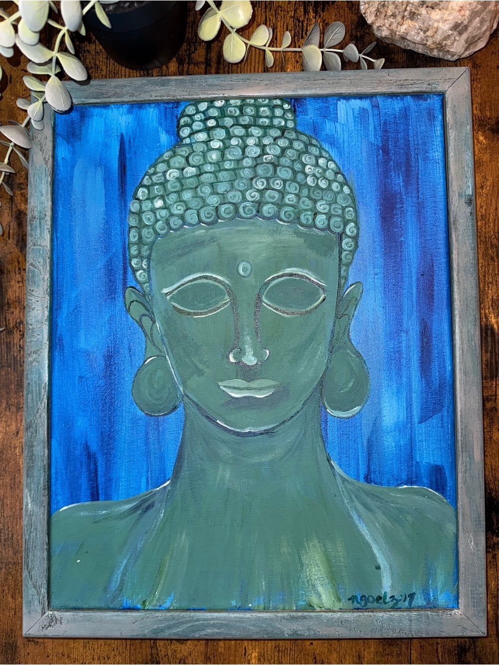 The Quiet Within Signed Original Buddha Painting Framed 11x14